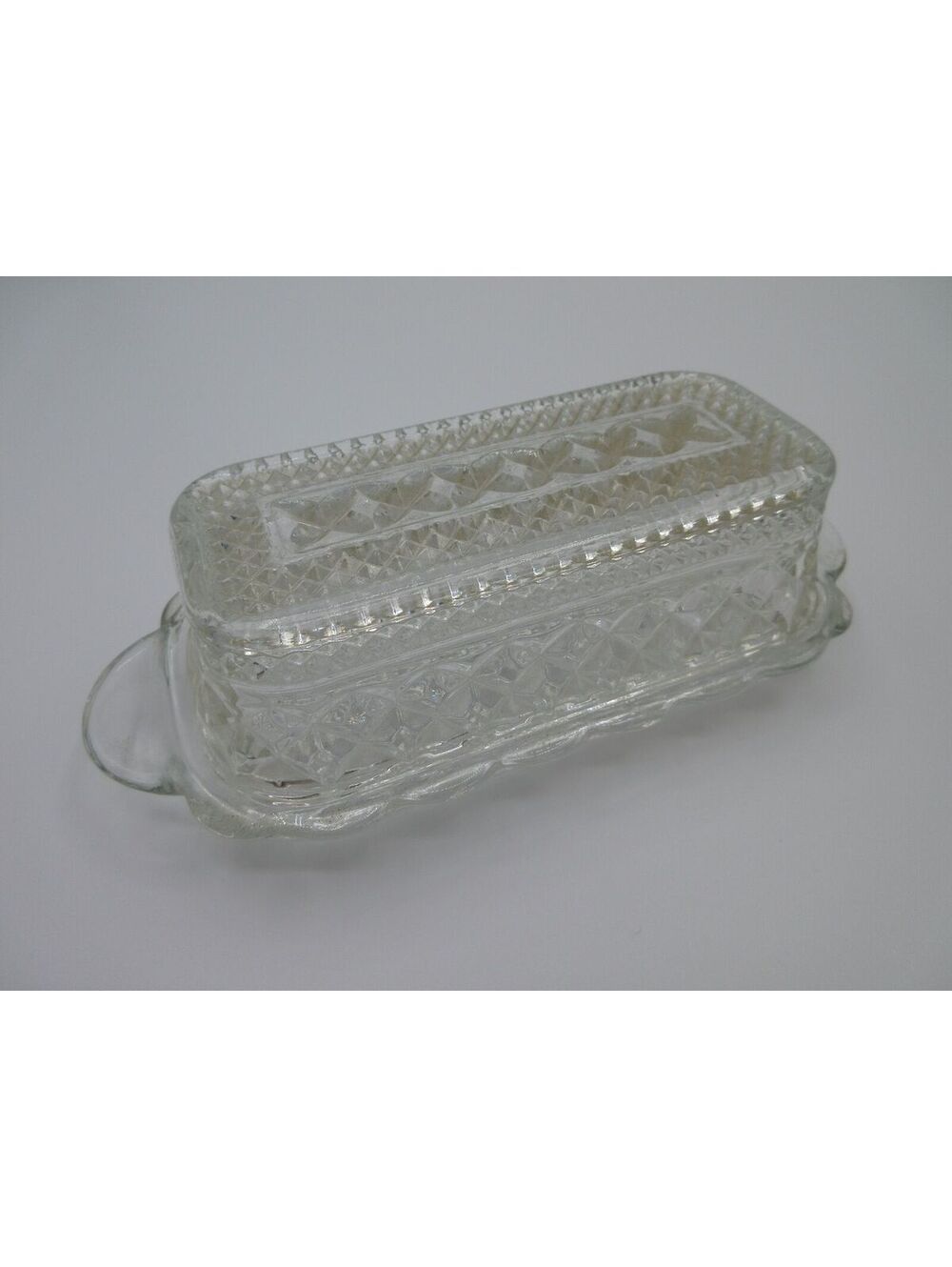 36. Vintage Clear Pressed Glass Covered Butter Dish